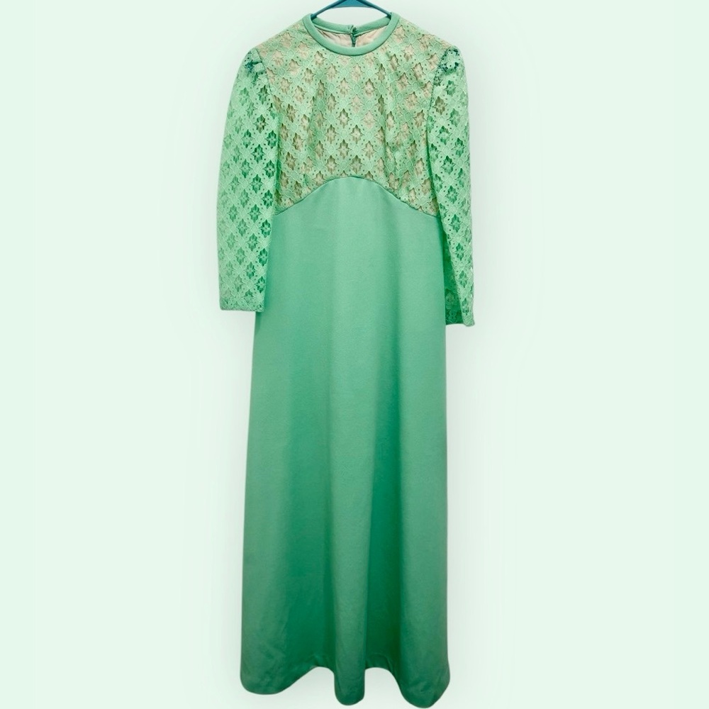 Vintage Homemade Late 60’s Early 70’s Mint Teal Green Maxi